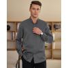 imageJVER Mens Banded Collar Dress Shirt Mandarin Long Sleeve Button Down Shirts Stretch Collarless Tops with PocketDark Grey