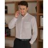 imageJVER Mens Banded Collar Dress Shirt Mandarin Long Sleeve Button Down Shirts Stretch Collarless Tops with PocketLight Khaki