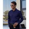 imageJVER Mens Banded Collar Dress Shirt Mandarin Long Sleeve Button Down Shirts Stretch Collarless Tops with PocketNavy Blue
