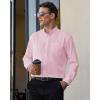 imageJVER Mens Banded Collar Dress Shirt Mandarin Long Sleeve Button Down Shirts Stretch Collarless Tops with PocketPink