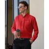 imageJVER Mens Banded Collar Dress Shirt Mandarin Long Sleeve Button Down Shirts Stretch Collarless Tops with PocketRed