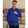 imageJVER Mens Banded Collar Dress Shirt Mandarin Long Sleeve Button Down Shirts Stretch Collarless Tops with PocketRoyal Blue