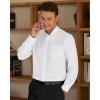 imageJVER Mens Banded Collar Dress Shirt Mandarin Long Sleeve Button Down Shirts Stretch Collarless Tops with PocketWhite