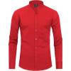 imageJVER Mens Banded Collar Dress Shirt Mandarin Long Sleeve Button Down Shirts Stretch Collarless Tops with PocketRed