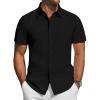 imageJVER Mens Short Sleeve Button Down Shirt Stretch Business Casual Dress Shirts Solid Summer Wedding Prom TopsSolid Black