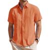 imageMens Linen Shirts Short Sleeve Button Down Shirt Casual Cuban Guayabera Lightweight Summer Beach Solid TopsBright Orange
