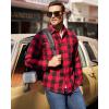 imageMens Plaid Flannel Shirt Long Sleeve Casual Button Down Shirts Regular Fit Cotton Office Work Tops with PocketsRed Black