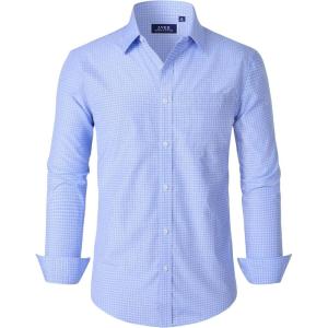 imageJVER Mens Button Down Shirts Long Sleeve Dress Shirt Business Casual Cotton Collared Plaid Tops with PocketA Light Blue Gingham