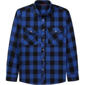 imageMens Plaid Flannel Shirt Long Sleeve Casual Button Down Shirts Regular Fit Cotton Office Work Tops with PocketsBlue Black
