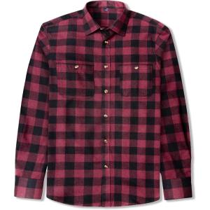 imageMens Plaid Flannel Shirt Long Sleeve Casual Button Down Shirts Regular Fit Cotton Office Work Tops with PocketsDark Red