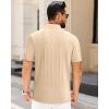 imageJVER Polo Shirts for Men Short Sleeve Ribbed Textured Knit Shirt Stretch Casual Golf TopsBeige