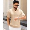 imageJVER Polo Shirts for Men Short Sleeve Ribbed Textured Knit Shirt Stretch Casual Golf TopsBeige