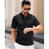 imageJVER Polo Shirts for Men Short Sleeve Ribbed Textured Knit Shirt Stretch Casual Golf TopsBlack