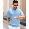 imageJVER Polo Shirts for Men Short Sleeve Ribbed Textured Knit Shirt Stretch Casual Golf TopsBlue