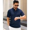 imageJVER Polo Shirts for Men Short Sleeve Ribbed Textured Knit Shirt Stretch Casual Golf TopsNavy Blue