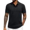 imageJVER Polo Shirts for Men Short Sleeve Ribbed Textured Knit Shirt Stretch Casual Golf TopsBlack