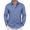 imageJVER Blue Dress Shirt Men Long Sleeve Stretch Oxford Shirts Solid Casual Button Down Shirts with Pocket L