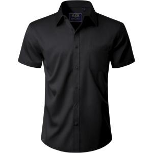 imageJVER Mens Short Sleeve Dress Shirts Stretch Casual Button Down Shirts with Pocket for Business WeddingBlack