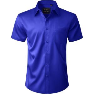 imageJVER Mens Short Sleeve Dress Shirts Stretch Casual Button Down Shirts with Pocket for Business WeddingRoyal Blue