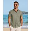 image:imageJVER Mens Button Down Short Sleeve Shirts Summer Beach Vacation Untucked Casual Tops Wrinkle Resistant Linen ShirtArmy Green