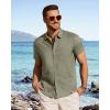 image:imageJVER Mens Button Down Short Sleeve Shirts Summer Beach Vacation Untucked Casual Tops Wrinkle Resistant Linen ShirtArmy Green