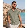 image:imageJVER Mens Button Down Short Sleeve Shirts Summer Beach Vacation Untucked Casual Tops Wrinkle Resistant Linen ShirtArmy Green