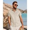 image:imageJVER Mens Button Down Short Sleeve Shirts Summer Beach Vacation Untucked Casual Tops Wrinkle Resistant Linen ShirtBeige