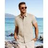 image:imageJVER Mens Button Down Short Sleeve Shirts Summer Beach Vacation Untucked Casual Tops Wrinkle Resistant Linen ShirtBeige