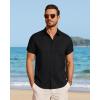 image:imageJVER Mens Button Down Short Sleeve Shirts Summer Beach Vacation Untucked Casual Tops Wrinkle Resistant Linen ShirtBlack