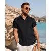 image:imageJVER Mens Button Down Short Sleeve Shirts Summer Beach Vacation Untucked Casual Tops Wrinkle Resistant Linen ShirtBlack
