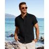 image:imageJVER Mens Button Down Short Sleeve Shirts Summer Beach Vacation Untucked Casual Tops Wrinkle Resistant Linen ShirtBlack