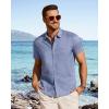 image:imageJVER Mens Button Down Short Sleeve Shirts Summer Beach Vacation Untucked Casual Tops Wrinkle Resistant Linen ShirtBlue