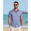 image:imageJVER Mens Button Down Short Sleeve Shirts Summer Beach Vacation Untucked Casual Tops Wrinkle Resistant Linen ShirtBlue