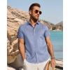image:imageJVER Mens Button Down Short Sleeve Shirts Summer Beach Vacation Untucked Casual Tops Wrinkle Resistant Linen ShirtBlue