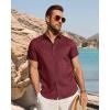 image:imageJVER Mens Button Down Short Sleeve Shirts Summer Beach Vacation Untucked Casual Tops Wrinkle Resistant Linen ShirtBurgundy