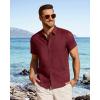 image:imageJVER Mens Button Down Short Sleeve Shirts Summer Beach Vacation Untucked Casual Tops Wrinkle Resistant Linen ShirtBurgundy