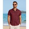 image:imageJVER Mens Button Down Short Sleeve Shirts Summer Beach Vacation Untucked Casual Tops Wrinkle Resistant Linen ShirtBurgundy