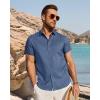 image:imageJVER Mens Button Down Short Sleeve Shirts Summer Beach Vacation Untucked Casual Tops Wrinkle Resistant Linen ShirtDark Blue