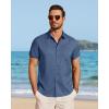 image:imageJVER Mens Button Down Short Sleeve Shirts Summer Beach Vacation Untucked Casual Tops Wrinkle Resistant Linen ShirtDark Blue