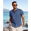 image:imageJVER Mens Button Down Short Sleeve Shirts Summer Beach Vacation Untucked Casual Tops Wrinkle Resistant Linen ShirtDark Blue