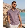 image:imageJVER Mens Button Down Short Sleeve Shirts Summer Beach Vacation Untucked Casual Tops Wrinkle Resistant Linen ShirtDark Red