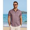 image:imageJVER Mens Button Down Short Sleeve Shirts Summer Beach Vacation Untucked Casual Tops Wrinkle Resistant Linen ShirtDark Red