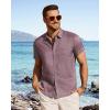 image:imageJVER Mens Button Down Short Sleeve Shirts Summer Beach Vacation Untucked Casual Tops Wrinkle Resistant Linen ShirtDark Red