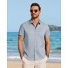 image:imageJVER Mens Button Down Short Sleeve Shirts Summer Beach Vacation Untucked Casual Tops Wrinkle Resistant Linen ShirtDusty Blue
