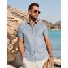 image:imageJVER Mens Button Down Short Sleeve Shirts Summer Beach Vacation Untucked Casual Tops Wrinkle Resistant Linen ShirtDusty Blue