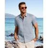 image:imageJVER Mens Button Down Short Sleeve Shirts Summer Beach Vacation Untucked Casual Tops Wrinkle Resistant Linen ShirtDusty Blue
