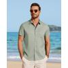 image:imageJVER Mens Button Down Short Sleeve Shirts Summer Beach Vacation Untucked Casual Tops Wrinkle Resistant Linen ShirtGreen