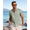 image:imageJVER Mens Button Down Short Sleeve Shirts Summer Beach Vacation Untucked Casual Tops Wrinkle Resistant Linen ShirtGreen