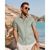 image:imageJVER Mens Button Down Short Sleeve Shirts Summer Beach Vacation Untucked Casual Tops Wrinkle Resistant Linen ShirtGreen