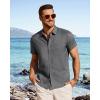 image:imageJVER Mens Button Down Short Sleeve Shirts Summer Beach Vacation Untucked Casual Tops Wrinkle Resistant Linen ShirtGrey